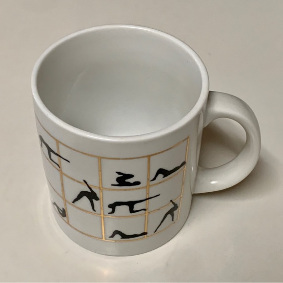1980s Vintage Gold Trim Lattice Ceramic Yoga Poses Aerobic Exercise Coffee Mug - Picture 15 of 16